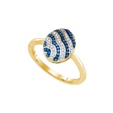 10kt Yellow Gold Womens Round Blue Colored Diamond Striped Cluster Fashion Ring 1/6 Cttw