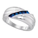 925 Sterling Silver White 0.33CTW-BLUE DIAMOND MENS RING