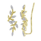 10kt Yellow Gold Womens Round Natural Diamond Floral Climber Fashion Earrings 1/5 Cttw