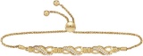 10kt Yellow Gold Womens Round Natural Diamond Crossover Bolo Fashion Bracelet 1/6 Cttw