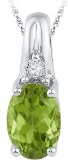 Sterling Silver Womens Oval Lab-Created Green Peridot Solitaire Diamond Pendant 1.00 Cttw