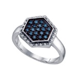 925 Sterling Silver White 0.18CTW BLUE DIAMOND CLUSTER RING
