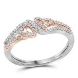 10kt White Gold Womens Round Natural Diamond 2-tone Heart Love Fashion Ring 1/5 Cttw