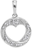 10kt White Gold Womens Round Diamond Circle Heart Cutout Pendant 1/12 Cttw