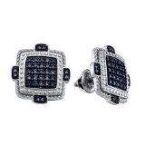 925 Sterling Silver White 0.40CTW BLUE DIAMOND MICRO PAVE EARRINGS