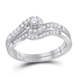 10kt White Gold Womens Round Diamond Swirled Bridal Wedding Engagement Ring Band Set 5/8 Cttw
