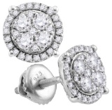 10kt White Gold Womens Round Natural Diamond Cindy's Dream Cluster Fashion Earrings 3/4 Cttw
