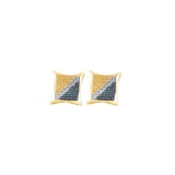 Yellow-tone Sterling Silver Womens Round Yellow Blue Colored Diamond Cluster Earrings 1/4 Cttw
