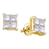 14KT Yellow Gold 0.50CTW PRINCESS DIAMOND LADIES 4STONE INVISIBLE EARRINGS