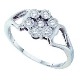 925 Sterling Silver White 0.10CTW DIAMOND FLOWER RING