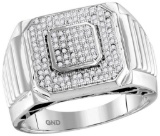 10kt White Gold Womens Round Natural Diamond Square Cluster Fashion Ring 1/3 Cttw