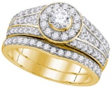 14kt Yellow Gold Womens Natural Diamond EGL Round Bridal Wedding Engagement Ring Band Set 1.00 Cttw