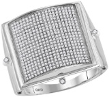 10kt White Gold Mens Round Pave-set Diamond Square Dome Cluster Ring 7/8 Cttw