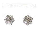 14KT White Gold 0.11CTW ROUND BAGGUETTE DIAMOND LADIES FASHION CLUSTER EARRINGS
