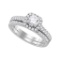 14kt White Gold Womens Round Natural Diamond Halo Bridal Wedding Engagement Ring Band Set 1 & 1/4 Ct