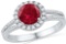 10kt White Gold Womens Round Lab-Created Ruby Solitaire Diamond Halo Ring 1-5/8 Cttw
