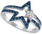 Sterling Silver Womens Round Blue Colored Diamond Double Star Ring 1/6 Cttw