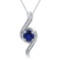 10kt White Gold Womens Round Lab-Created Blue Sapphire Solitaire Diamond Pendant 1.00 Cttw
