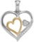 Two-tone Sterling Silver Womens Round Diamond Triple Nested Heart Pendant 1/20 Cttw