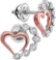 Sterling Silver Womens Round Diamond Rose-tone Heart Stud Earrings 1/20 Cttw