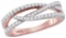 10kt Rose Gold Womens Round Natural Diamond Crossover Woven Fashion Band Ring 1/3 Cttw