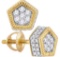 10kt Yellow Gold Womens Round Diamond Polygon Rope Frame Cluster Earrings 3/8 Cttw