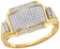 10kt Yellow Gold Mens Round Pave-set Diamond Rectangle Cluster Ring 1/4 Cttw