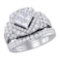 Womens 14K White Gold Princess Cushion Cluster Diamond Engagement Ring Set 2 CT