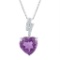 Sterling Silver Womens Heart Lab-Created Amethyst Solitaire Diamond-accent Pendant 4-1/10 Cttw
