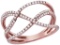 10kt Rose Gold Womens Round Natural Diamond Open Strand Crossover Fashion Band Ring 1/3 Cttw