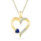 10kt Yellow Gold Womens Round Lab-Created Blue Sapphire Heart Love Fashion Pendant 1/20 Cttw