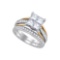 14k White Gold Womens Natural Princess Diamond 2-tone Bridal Wedding Engagement Ring Band Set 2.00 C