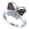 10KT White Gold 0.22CTW COGNAC DIAMOND LADIES BUTTERFLY RING