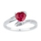 Sterling Silver Womens Heart Lab-Created Ruby Solitaire Diamond Ring 1-1/10 Cttw