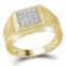 10K Yellow Gold Mens Square Cluster Genuine Diamond Pinky Ring Band 1/3 CT