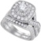 14kt White Gold Womens Round Diamond Halo Bridal Wedding Engagement Ring Band Set 2.00 Cttw