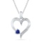 10kt White Gold Womens Round Lab-Created Blue Sapphire Heart Love Fashion Pendant 1/20 Cttw