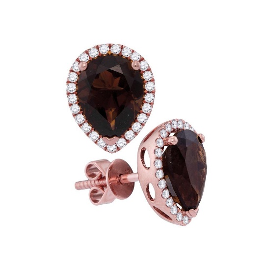 Womens 14K Rose Gold Pear Tear Red Enhanced Diamond Stud Earrings 1/4 CT