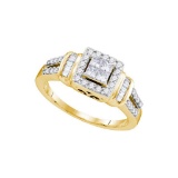 10kt Yellow Gold Womens Princess Diamond Halo Bridal Wedding Engagement Ring 1/2 Cttw