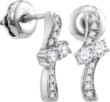 14kt White Gold Womens Round Natural Diamond 2-stone Stud Fashion Earrings 1/4 Cttw