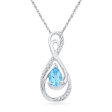 10kt White Gold Womens Oval Lab-Created Blue Topaz Solitaire Diamond Teardrop Pendant 3/4 Cttw