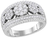 Womens 10K White Gold Flower Cluster Diamond Wedding Engagement Ring Band 1 CT