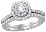 14kt White Gold Womens Natural Diamond Round Bridal Wedding Engagement Ring Band Set 1.00 Cttw