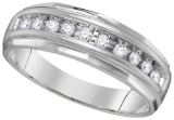 10kt White Gold Mens Round Natural Channel-set Diamond Wedding Anniversary Band Ring 1/4 Cttw