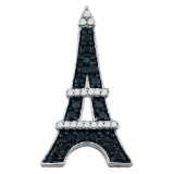 10k White Gold Black Colored Round Diamond Womens Eiffel Tower French France Pendant 1/3 Cttw