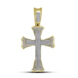 10kt Yellow Gold Mens Round Diamond Flared Christian Cross Charm Pendant 5/8 Cttw