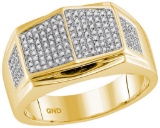 10kt Yellow Gold Mens Round Diamond Summetrical Arched Square Cluster Ring 1/3 Cttw