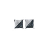 Unisex 10K White Gold Blue Enhanced Diamond Kite Stud Earrings 1/6 CT