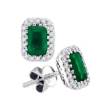 14kt White Gold Womens Cushion Natural Emerald Solitaire Diamond Screwback Earrings 1-1/2 Cttw
