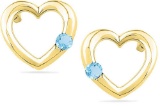 10kt Yellow Gold Womens Round Lab-Created Blue Topaz Heart Love Fashion Earrings 1/8 Cttw